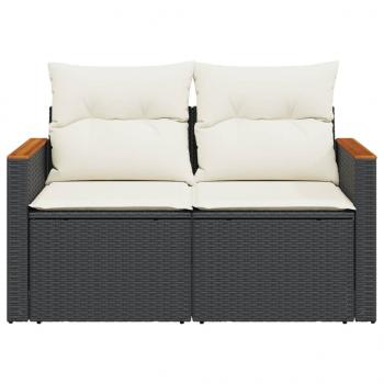 Gartensofa mit Kissen 2-Sitzer Schwarz Poly Rattan