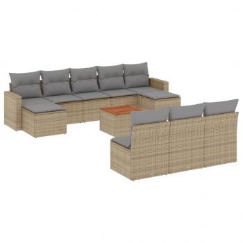 ARDEBO.de - 11-tlg. Garten-Sofagarnitur mit Kissen Beige Poly Rattan