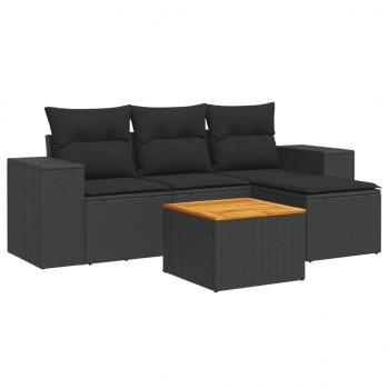 5-tlg. Garten-Sofagarnitur mit Kissen Schwarz Poly Rattan