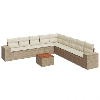 ARDEBO.de - 10-tlg. Garten-Sofagarnitur mit Kissen Beige Poly Rattan