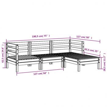 Gartensofa 3-Sitzer mit Hocker Weiß Massivholz Kiefer