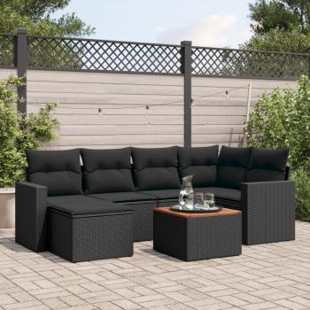 ARDEBO.de - 7-tlg. Garten-Sofagarnitur mit Kissen Schwarz Poly Rattan