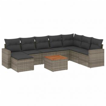 9-tlg. Garten-Sofagarnitur mit Kissen Grau Poly Rattan