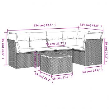 6-tlg. Garten-Sofagarnitur mit Kissen Grau Poly Rattan