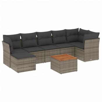 8-tlg. Garten-Sofagarnitur mit Kissen Grau Poly Rattan