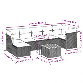 8-tlg. Garten-Sofagarnitur mit Kissen Grau Poly Rattan