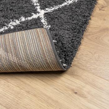 Teppich Shaggy Hochflor Modern Schwarz und Creme 120x120 cm