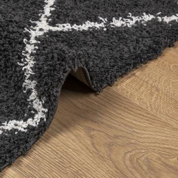 Teppich Shaggy Hochflor Modern Schwarz und Creme 120x120 cm