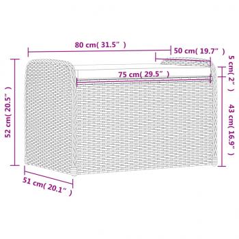 Sitzbank mit Stauraum & Kissen Grau 80x51x52 cm Poly Rattan