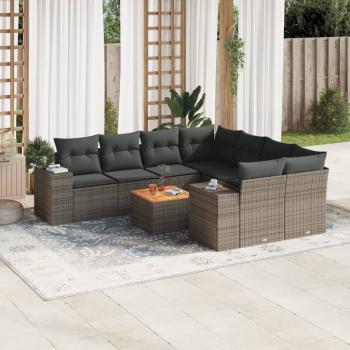 ARDEBO.de - 9-tlg. Garten-Sofagarnitur mit Kissen Grau Poly Rattan