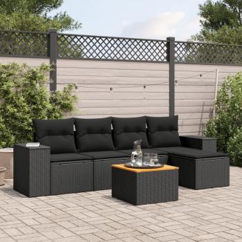 ARDEBO.de - 6-tlg. Garten-Sofagarnitur mit Kissen Schwarz Poly Rattan