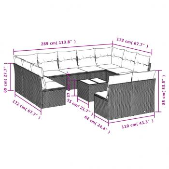 12-tlg. Garten-Sofagarnitur mit Kissen Beige Poly Rattan