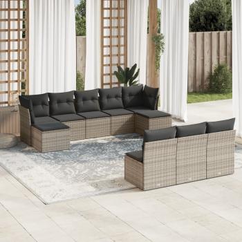 ARDEBO.de - 10-tlg. Garten-Sofagarnitur mit Kissen Grau Poly Rattan