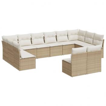 12-tlg. Garten-Sofagarnitur mit Kissen Beige Poly Rattan