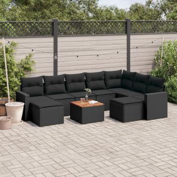 ARDEBO.de - 10-tlg. Garten-Sofagarnitur mit Kissen Schwarz Poly Rattan