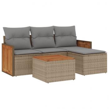 ARDEBO.de - 5-tlg. Garten-Sofagarnitur mit Kissen Beige Poly Rattan