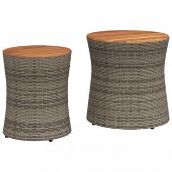 Garten-Beistelltische 2 Stk. mit Holzplatte Grau Poly Rattan