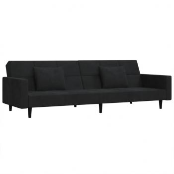 Schlafsofa 2-Sitzer mit 2 Kissen Schwarz Samt