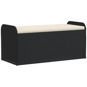 ARDEBO.de - Sitzbank mit Stauraum & Kissen Schwarz 115x51x52 cm Poly Rattan