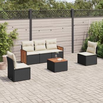 ARDEBO.de - 6-tlg. Garten-Sofagarnitur mit Kissen Schwarz Poly Rattan