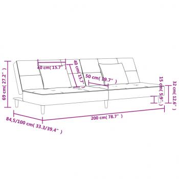 Schlafsofa 2-Sitzer mit 2 Kissen Creme Samt