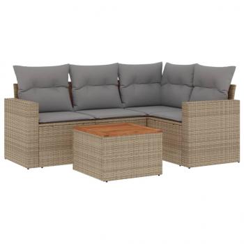 ARDEBO.de - 5-tlg. Garten-Sofagarnitur mit Kissen Beige Poly Rattan