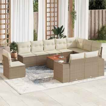 ARDEBO.de - 11-tlg. Garten-Sofagarnitur mit Kissen Beige Poly Rattan