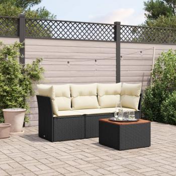 ARDEBO.de - 4-tlg. Garten-Sofagarnitur mit Kissen Schwarz Poly Rattan