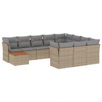 ARDEBO.de - 11-tlg. Garten-Sofagarnitur mit Kissen Beige Poly Rattan