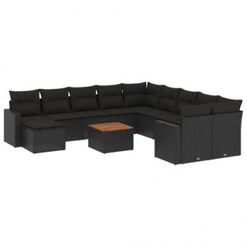 12-tlg. Garten-Sofagarnitur mit Kissen Schwarz Poly Rattan