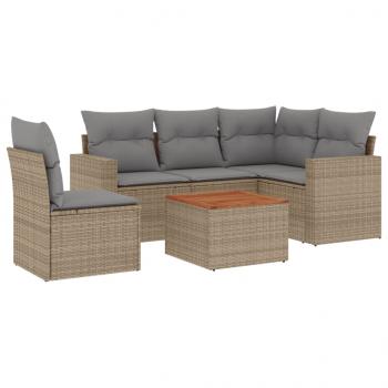 ARDEBO.de - 6-tlg. Garten-Sofagarnitur mit Kissen Beige Poly Rattan