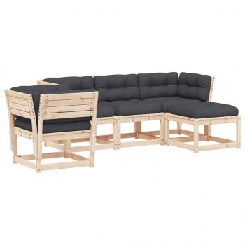 5-tlg. Garten-Lounge-Set mit Kissen Massivholz Kiefer