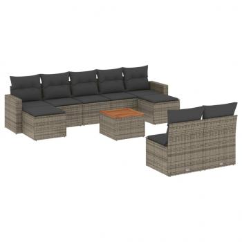 ARDEBO.de - 10-tlg. Garten-Sofagarnitur mit Kissen Grau Poly Rattan