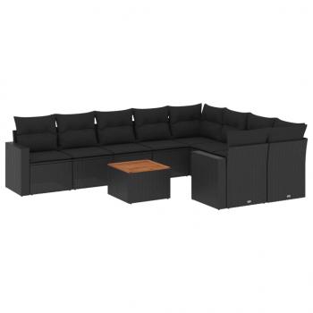 ARDEBO.de - 10-tlg. Garten-Sofagarnitur mit Kissen Schwarz Poly Rattan