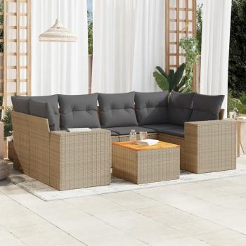 ARDEBO.de - 7-tlg. Garten-Sofagarnitur mit Kissen Beige Poly Rattan