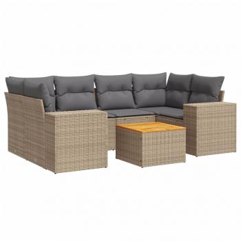 7-tlg. Garten-Sofagarnitur mit Kissen Beige Poly Rattan