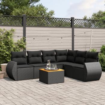 ARDEBO.de - 7-tlg. Garten-Sofagarnitur mit Kissen Schwarz Poly Rattan