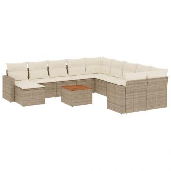 12-tlg. Garten-Sofagarnitur mit Kissen Beige Poly Rattan