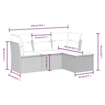 4-tlg. Garten-Sofagarnitur mit Kissen Beige Poly Rattan