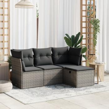 ARDEBO.de - 4-tlg. Garten-Sofagarnitur mit Kissen Grau Poly Rattan