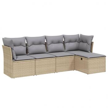 5-tlg. Garten-Sofagarnitur mit Kissen Beige Poly Rattan