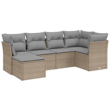 6-tlg. Garten-Sofagarnitur mit Kissen Beige Poly Rattan