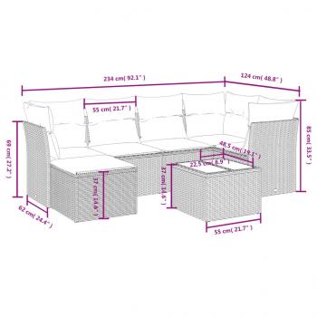 7-tlg. Garten-Sofagarnitur mit Kissen Schwarz Poly Rattan