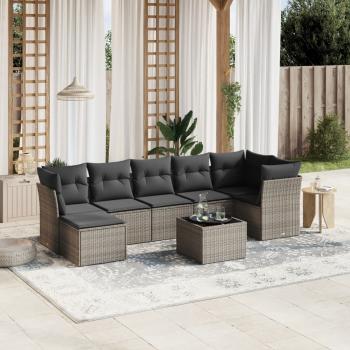 ARDEBO.de - 8-tlg. Garten-Sofagarnitur mit Kissen Grau Poly Rattan