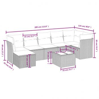 8-tlg. Garten-Sofagarnitur mit Kissen Grau Poly Rattan