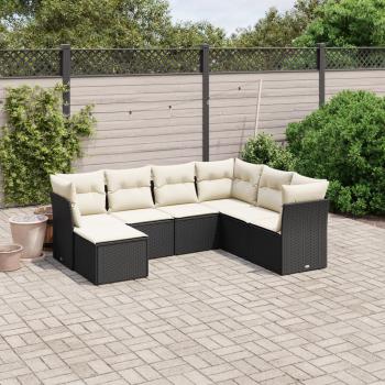 ARDEBO.de - 7-tlg. Garten-Sofagarnitur mit Kissen Schwarz Poly Rattan