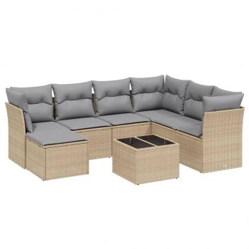 8-tlg. Garten-Sofagarnitur mit Kissen Beige Poly Rattan