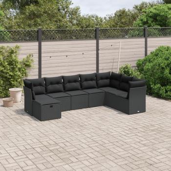 ARDEBO.de - 8-tlg. Garten-Sofagarnitur mit Kissen Schwarz Poly Rattan