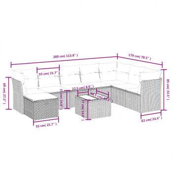 9-tlg. Garten-Sofagarnitur mit Kissen Beige Poly Rattan