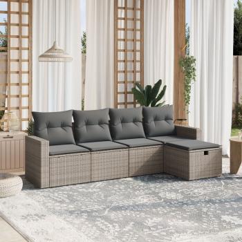 ARDEBO.de - 5-tlg. Garten-Sofagarnitur mit Kissen Grau Poly Rattan